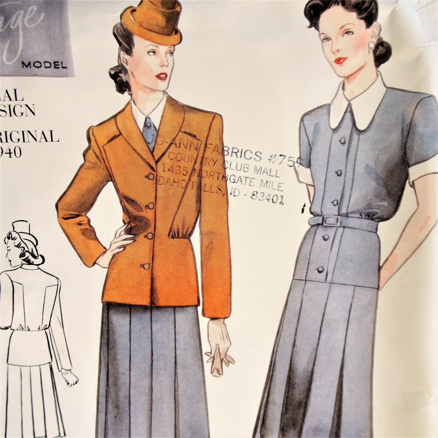 Retro 1940 Jacket, Dress & Belt  Pattern Original 1940 Design Vintage Vogue 2196 Reissued in 1998 Fabulous 1940s Pattern, Bust 32 Vintage Sewing Pattern FF