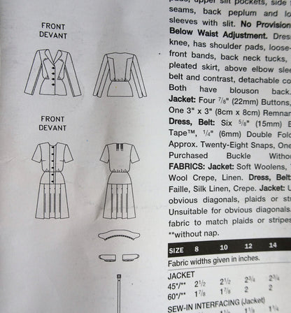 Retro 1940 Jacket, Dress & Belt  Pattern Original 1940 Design Vintage Vogue 2196 Reissued in 1998 Fabulous 1940s Pattern, Bust 32 Vintage Sewing Pattern FF