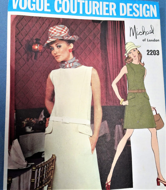 MOD 60s Bateau Neckline A Line Dress Pattern VOGUE Couturier Design 2203 Michael of London Designer, Bust 34 Vintage Sewing Pattern