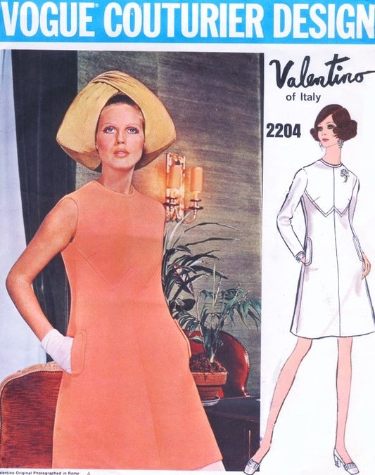 1960s VALENTINO Lovely A Line Dress Pattern VOGUE COUTURIER DESIGN 2204 Seam Interest Day or After 5 Dress Bust 38 Vintage Sewing Pattern