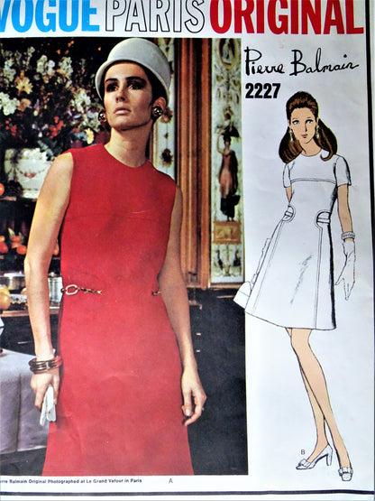 1960s LOVELY Balmain Dress Pattern VOGUE Paris Original 2227 Beautiful Design Day or After 5 Dress, Bust 34 Vintage Sewing Pattern