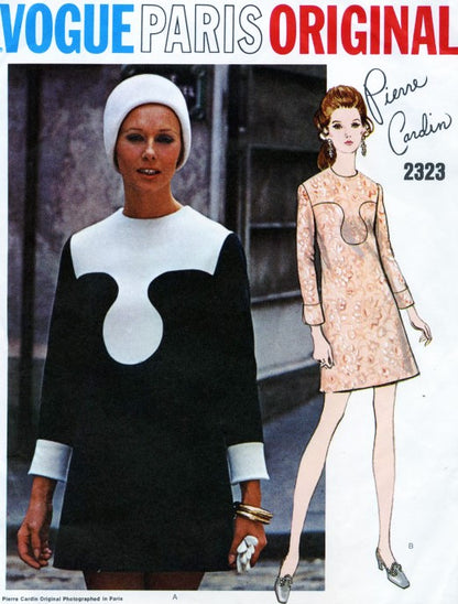 MOD 60s Pierre Cardin Mini Dress Pattern VOGUE PARIS ORIGINAL 2323 Striking Day or Cocktail Party Dress Vintage Sewing Pattern