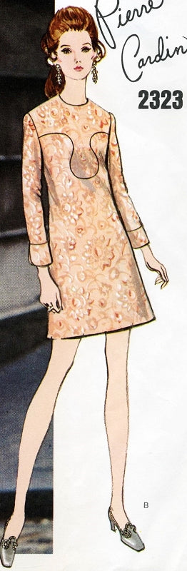 MOD 60s Pierre Cardin Mini Dress Pattern VOGUE PARIS ORIGINAL 2323 Striking Day or Cocktail Party Dress Bust 32 Vintage Sewing Pattern