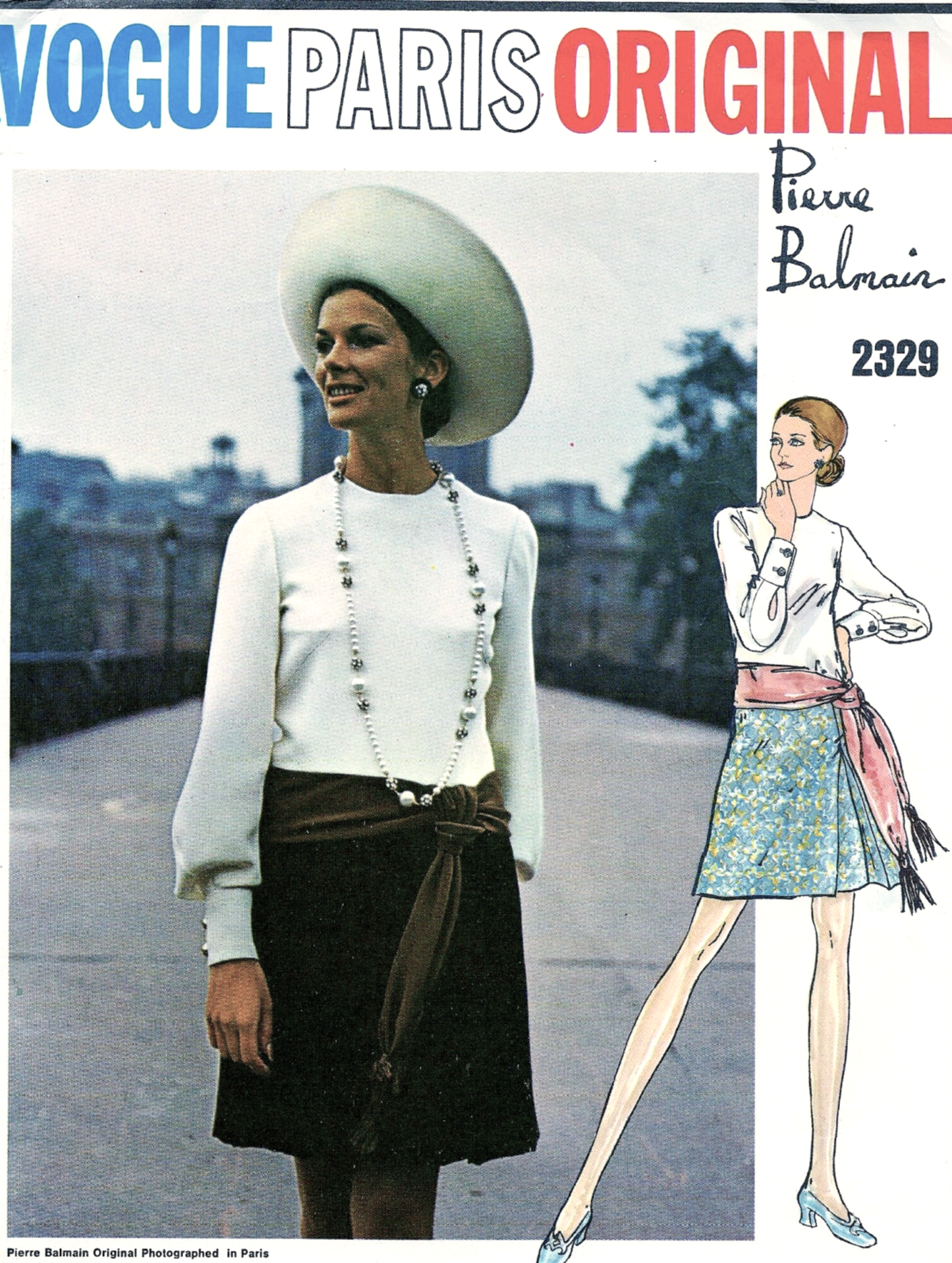 Late60s PIERRE BALMAIN Drop Waist Dress Pattern VOGUE Paris Original 2329 Jewel Neckline, Day or After 5 Dress, Bust 34 Vintage Sewing Pattern FF