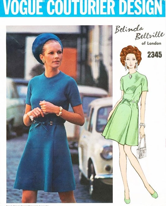 1960s BELINDA BELLVILLE A Line Dress Pattern Vogue Couturier Design 2345 Lovely Day or Cocktail Dress  Bust 32.5 Vintage Sewing Pattern UNCUT
