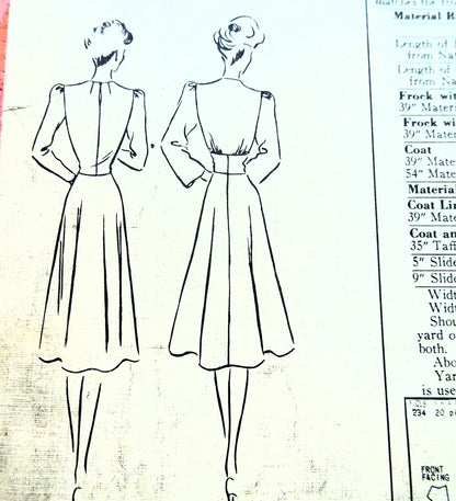 RARE Late 1930s FABULOUS Dress and Coat Pattern VOGUE Couturier Model 234 Beautiful Styles Bust 32 Vintage Sewing Pattern