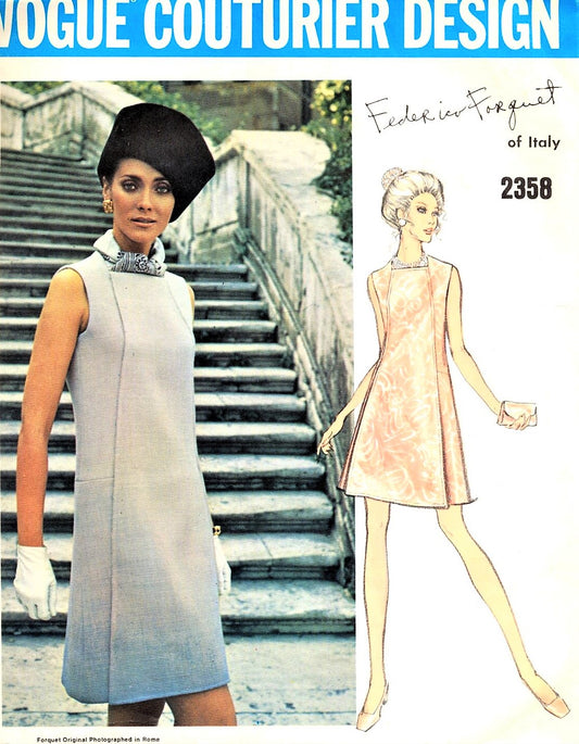 1960s ELEGANT Mod Forquet Dress Pattern VOGUE Couturier Design 2358 Lovely A Line Dress Daytime or Evening Cocktail Party Bust 38 Vintage Sewing Pattern