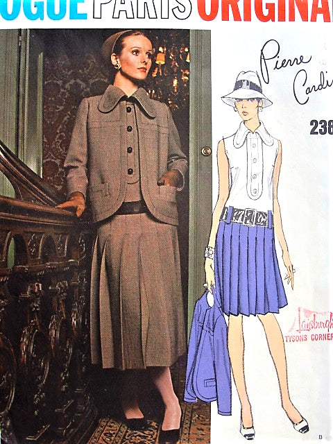 1970s FABULOUS Pierre Cardin Drop Waist Dress and Jacket Pattern VOGUE PARIS Original 2387 Midi or Regular Length Size 8 Vintage Sewing Pattern