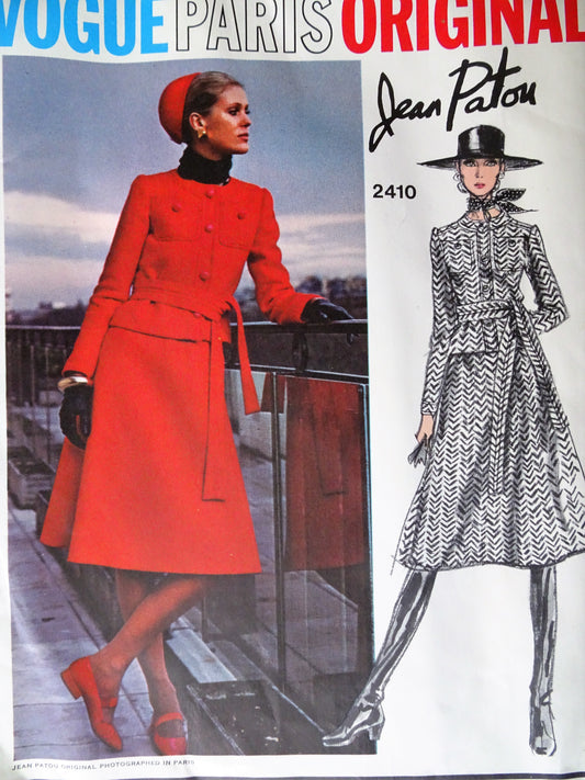 RARE 1970s FABULOUS Patou Suit Pattern VOGUE Paris Original 2410 Lovely Fitted Jacket and Flared Midi Skirt Bust 34 Vintage Sewing Pattern FACTORY FOLDED