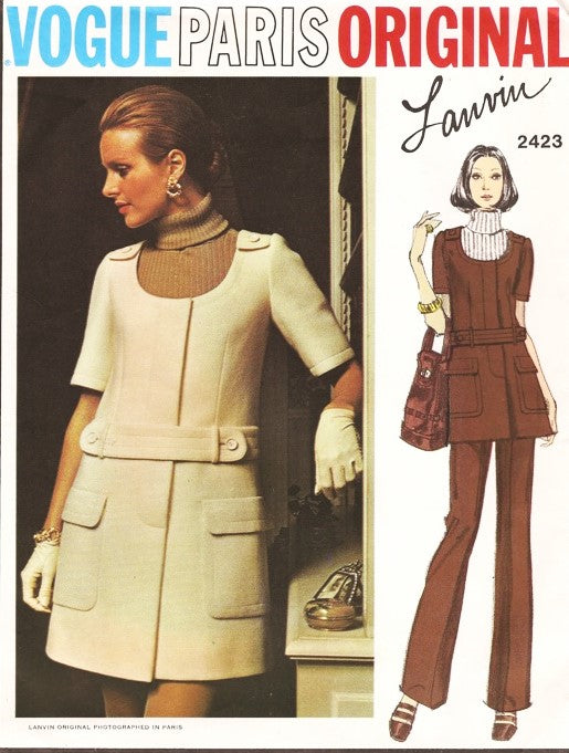 1970s FAB Lanvin Jumper Mini Dress, Skirt and Pants Pattern VOGUE PARIS Original 2423 Bust 34 Vintage Sewing Pattern