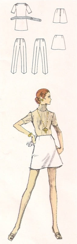 1970s FAB Lanvin Jumper Mini Dress, Skirt and Pants Pattern VOGUE PARIS Original 2423 Bust 34 Vintage Sewing Pattern