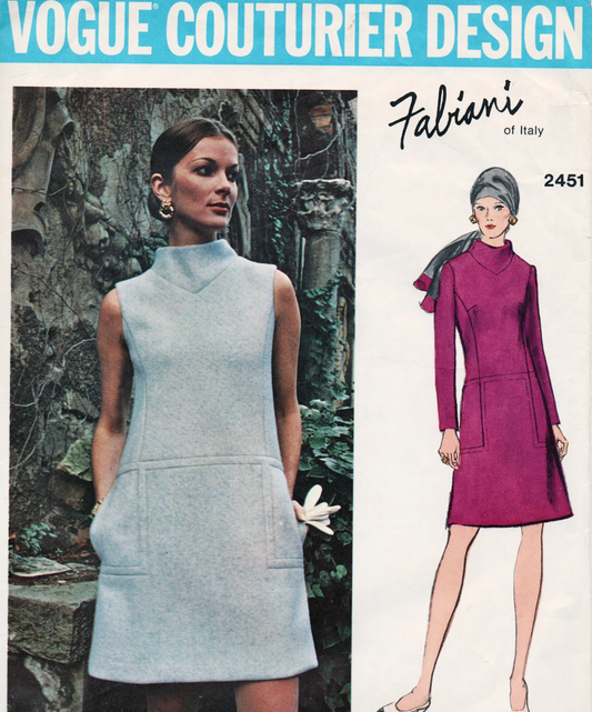 FABULOUS 1970 Fabiani Dress Pattern VOGUE Couturier Design 2451 Lovely Mod Design, Bust 34 Vintage Sewing Pattern