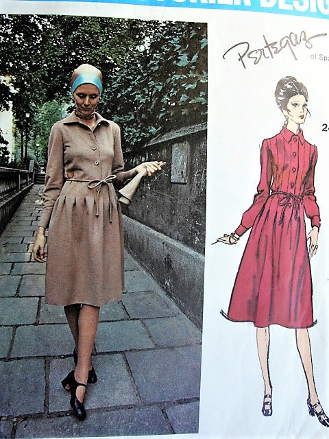 70s STYLISH Pertegaz Day or Cocktail Dress Pattern VOGUE Couturier Design 2457 Figure Flattering Style Size 10 Vintage Sewing Pattern