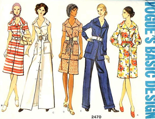 1970s RETRO Shirtdress Safari Maxi Dress and Trousers Jacket Pattern VOGUE Basic Design 2470 Very  Moschino Design Bust 32 Vintage Sewing Pattern