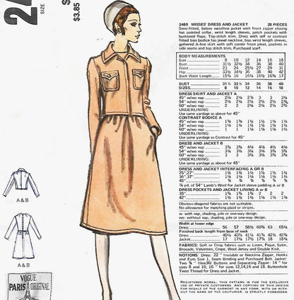 1970s ELEGANT Nina Ricci Dress and Short Jacket Pattern VOGUE PARIS Original 2480  Bust 34 Vintage Sewing Pattern