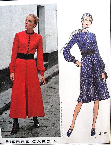 1970s PIERRE CARDIN Elegant Midi/Maxi Dress Pattern VOGUE Paris Original 2491 Romantic Design Day or Evening Bust 32 FACTORY Folded Vintage Sewing Pattern + Label