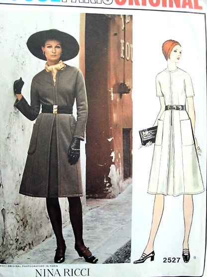 1970s NINA RICCI Stylish Dress Pattern VOGUE PARIS Original 2527 Day or After 5 Bust 34 Vintage Sewing Pattern