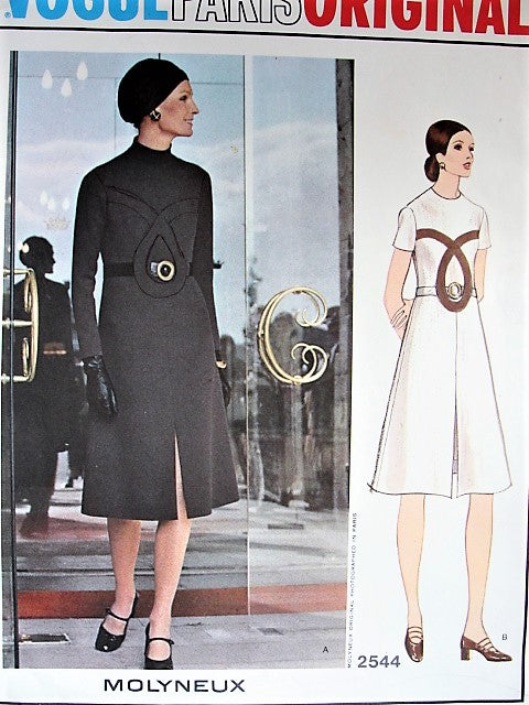 1970s ELEGANT Molyneux Below The Knee Dress Pattern VOGUE Paris Original 2544 Day or Evening Dress, Bust 32 Vintage Sewing Pattern FACTORY FOLDED + Sew In Label