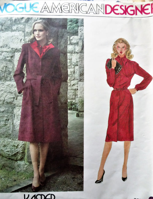 1980s CLASSY Kasper Dress and Coat Pattern VOGUE American Designer 2559 Slim Dress and Lovely Belted Coat, Bust 31 Vintage Sewing Pattern FACTORY FOLDED