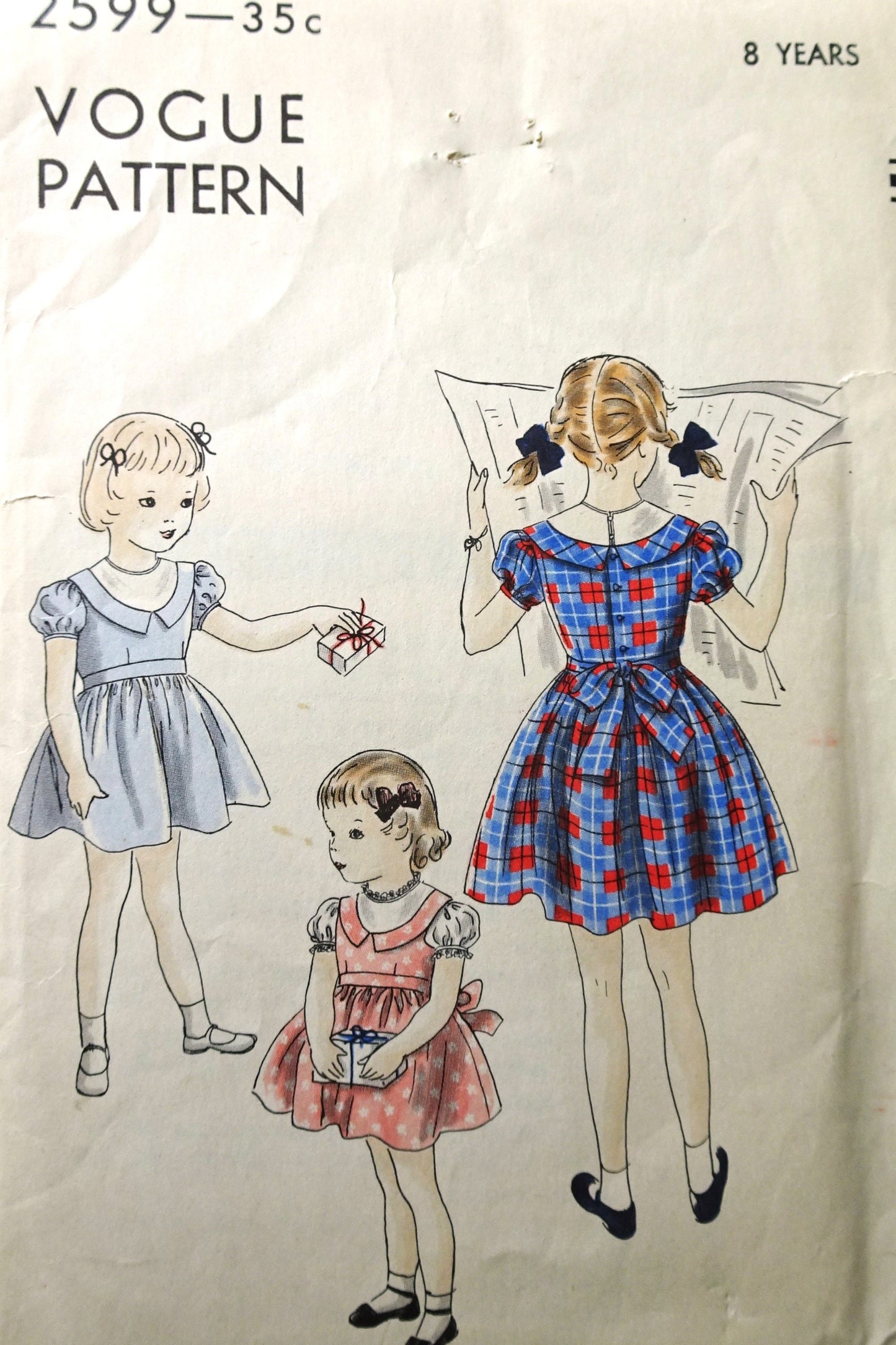 1950 Girls Puff Sleeve Dress Pattern VOGUE 2599 Sweet Style Size 8 Children's Vintage Sewing Pattern