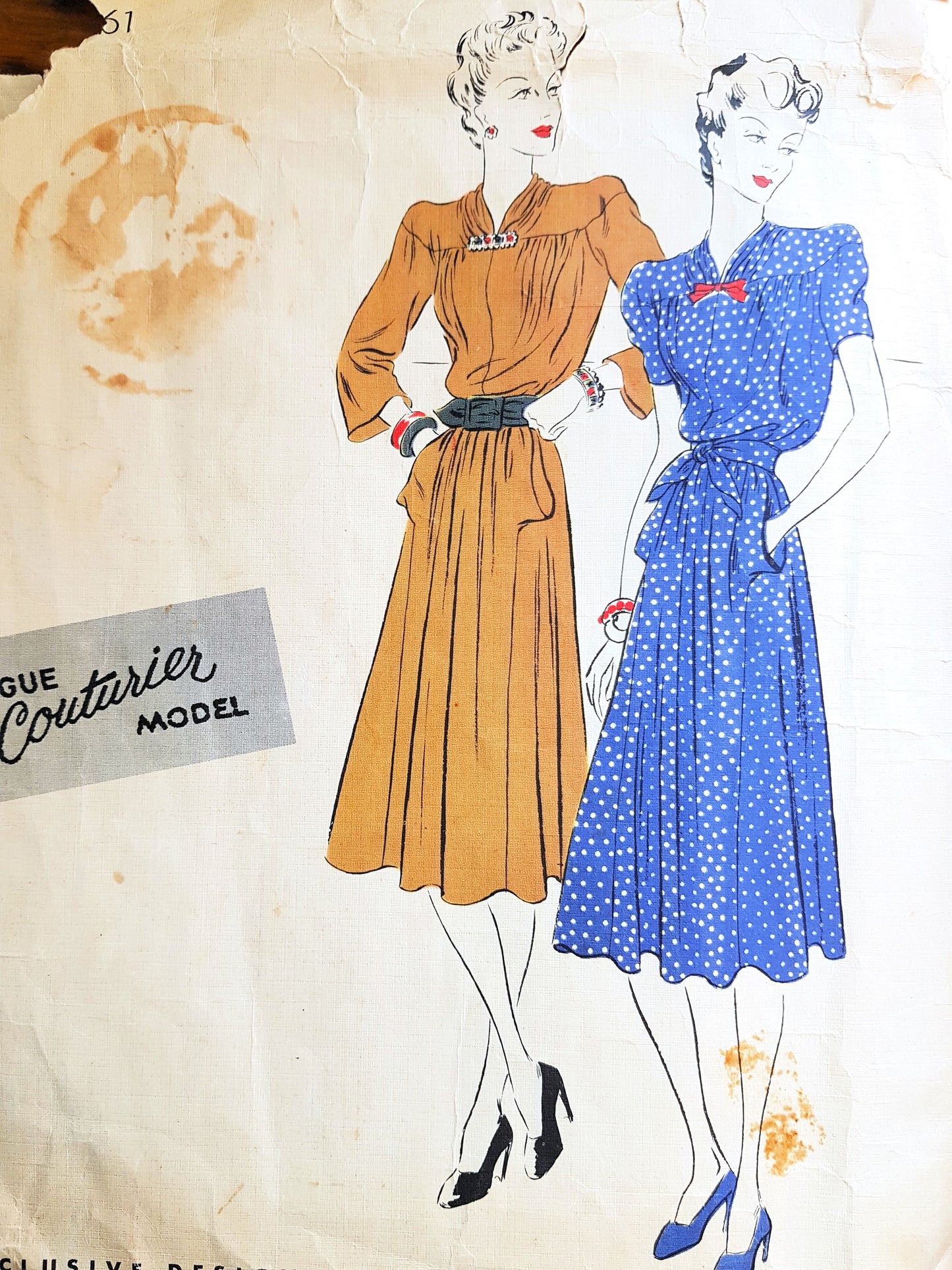 1930s Rare SCHIAPARELLI Style Dress Pattern VOGUE Couturier Model 261 Beautiful Details, Bust 32 Vintage Sewing Pattern