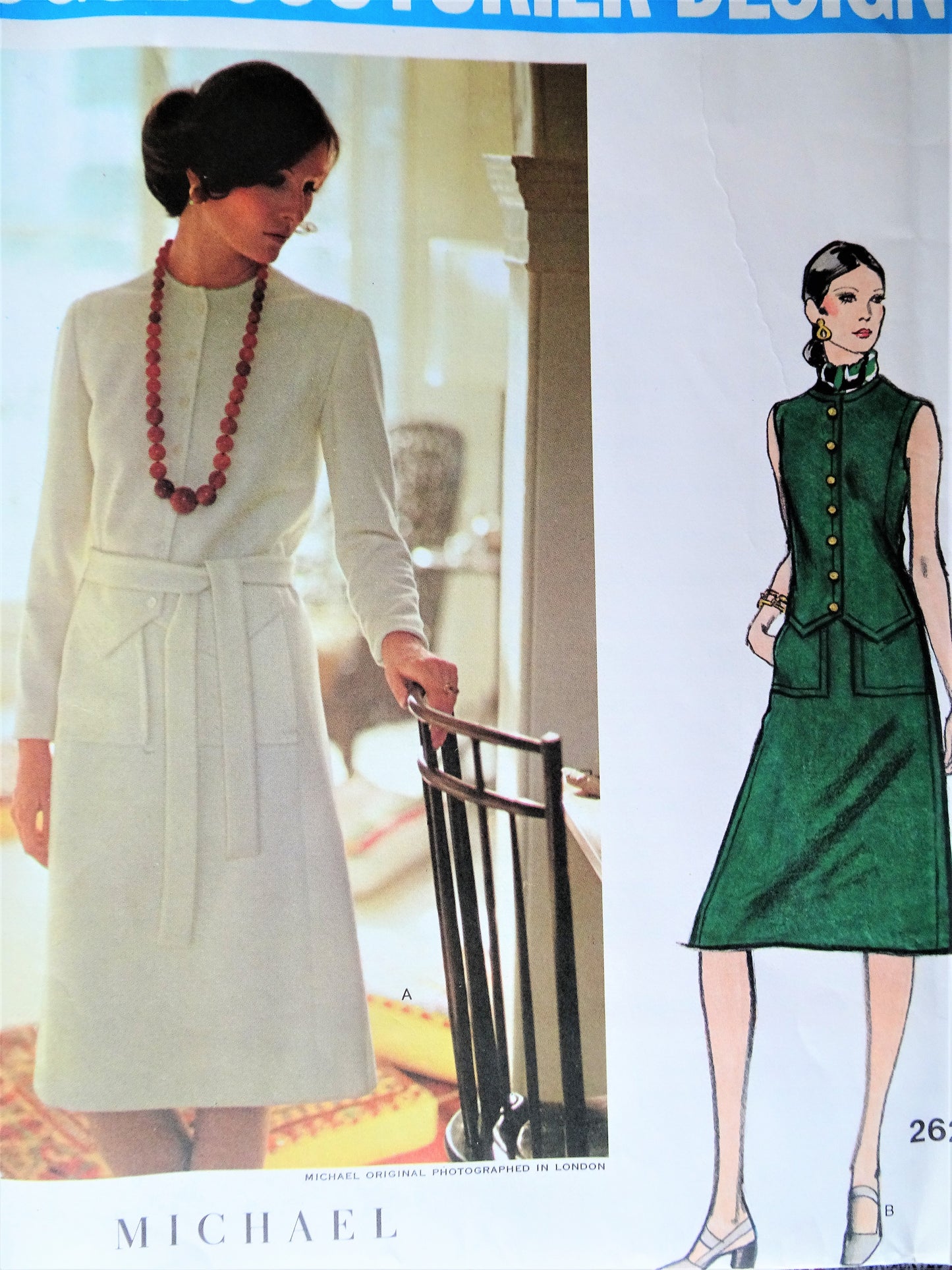 1970s CLASSY MICHAEL of LONDON Slim Dress Pattern VOGUE Couturier Design 2625 Lovely Details Bust 34 Vintage Sewing Pattern