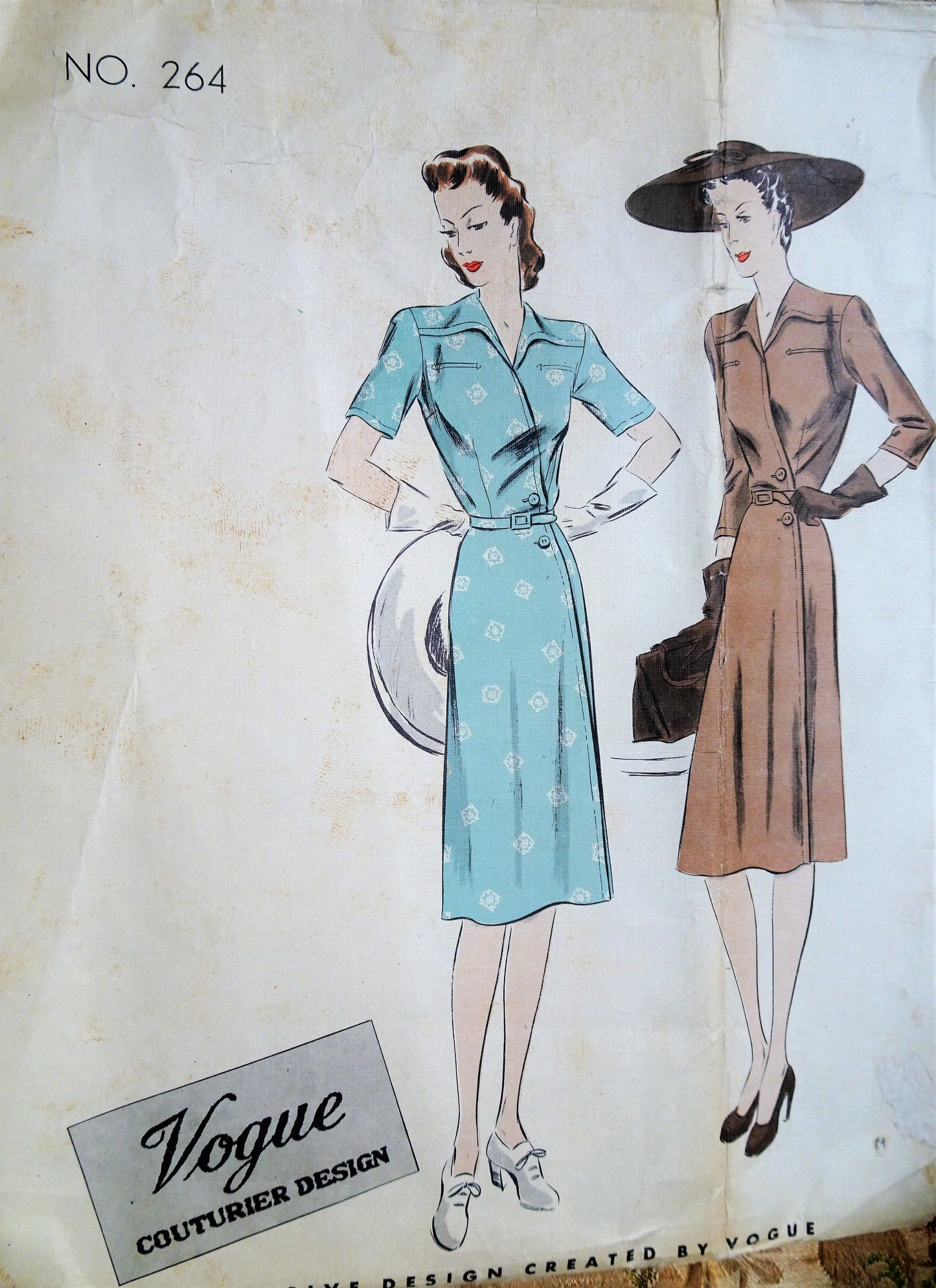 1940s STYLISH Dress Pattern VOGUE Couturier Design Smart Diagonal Front Day or Dinner Dress Bust 36 Vintage Sewing Pattern