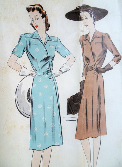 1940s STYLISH Dress Pattern VOGUE Couturier Design Smart Diagonal Front Day or Dinner Dress Bust 36 Vintage Sewing Pattern