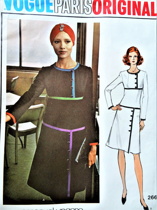 1970s EYE CATCHING Emanuel Ungaro Dress Pattern VOGUE Paris Original 2662 Beautiful and Unique Style Day or After 5 Dress,Bust 32 Vintage Sewing Pattern FACTORY FOLDED