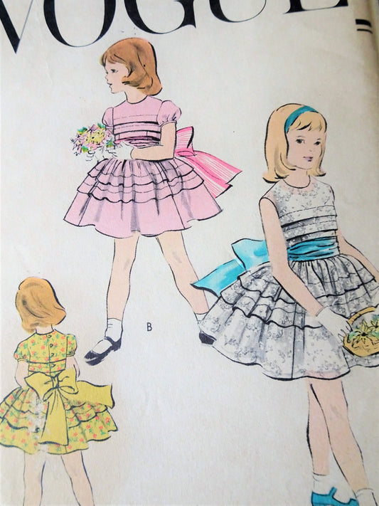 1950s BEAUTIFUL Little Girls Party or Wedding Flower Girl Dress and Petticoat Slip Pattern VOGUE 2742 Two Lovely Designs Girls size 3 Vintage Sewing Pattern