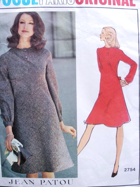 1970s CLASSY PATOU Bias Seam Dress Pattern VOGUE PARIS Original 2754 Flattering Design, Size 8 Vintage Sewing Pattern