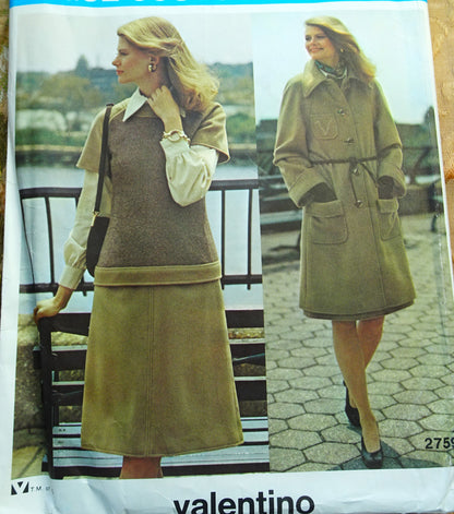 1970s VALENTINO Coat, Skirt, Pants, and Top Pattern VOGUE Couturier Design 2759 Bust 32 Vintage Sewing Pattern