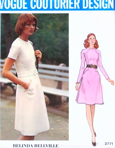 1970s LOVELY Belinda Bellville Dress Pattern VOGUE COUTURIER DESIGN 2771 Jewel Neckline A Line Dress Seam Interest Bust 34 Vintage Sewing Pattern FACTORY FOLDED