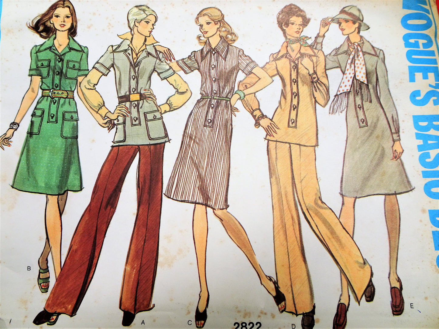 1970s Dress, Tunic Top and Pants Pattern VOGUE's Basic Design 2822 Stylish Designs Bust 31 Vintage Sewing Pattern FACTORY FOLDED
