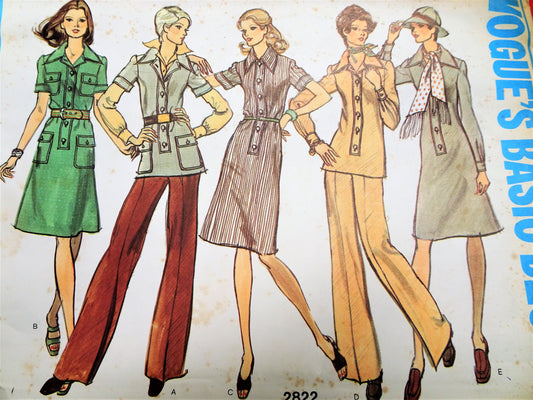 1970s Dress, Tunic Top and Pants Pattern VOGUE's Basic Design 2822 Stylish Designs Bust 31 Vintage Sewing Pattern FACTORY FOLDED