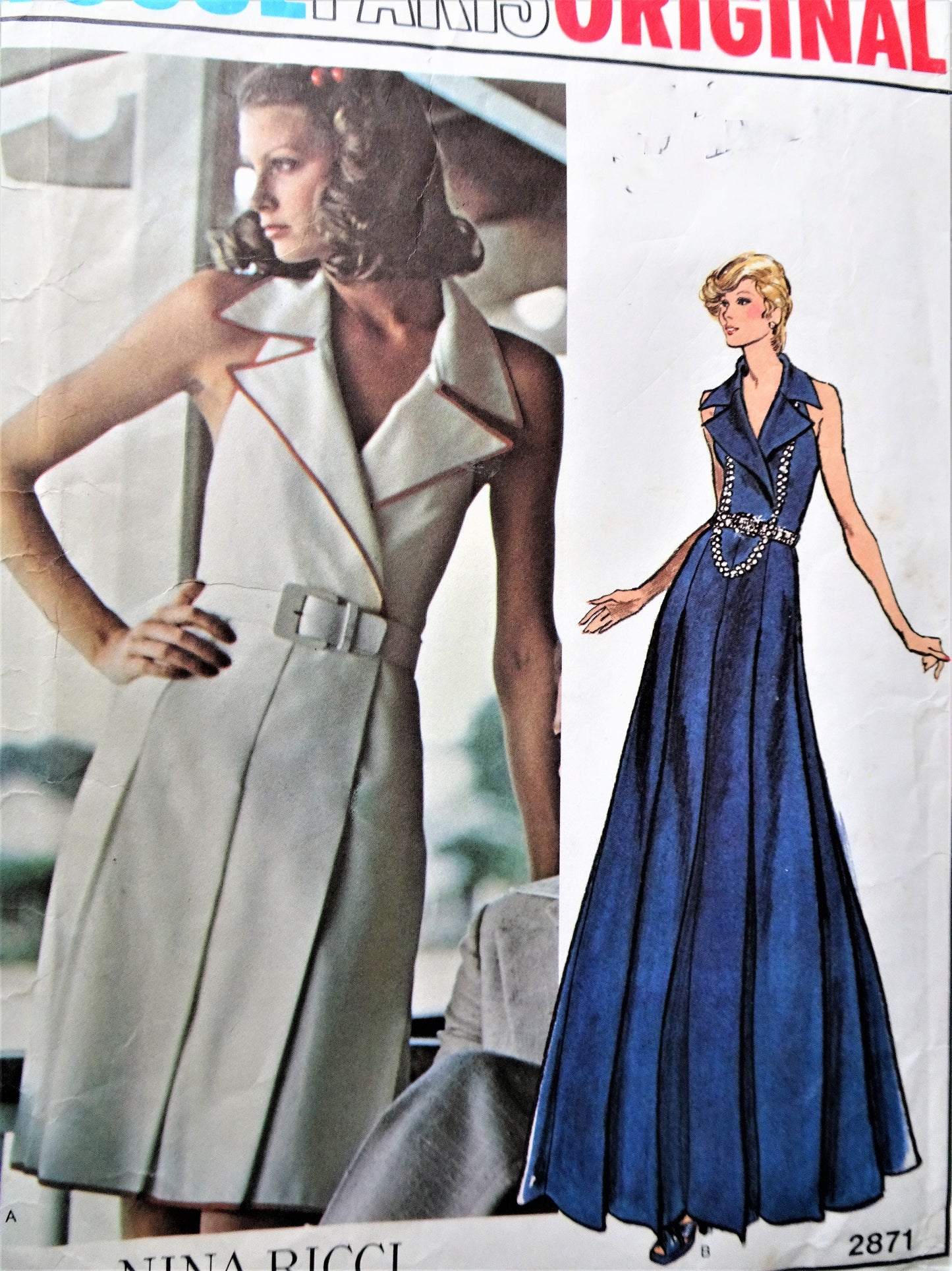 1970s BEAUTIFUL Nina Ricci Halter Dress Pattern VOGUE Paris Original 2871 Day or Evening Gown Maxi Length, Lovely Design, Bust 34 Vintage Sewing Pattern