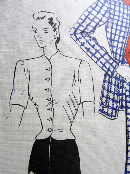 Late 1930s FABULOUS Suit,Blouse and Scarf Pattern VOGUE Couturier Model 304 Unique Jacket Design, Flared Skirt, Beautiful Over Blouse Bust 36 Vintage Sewing Pattern