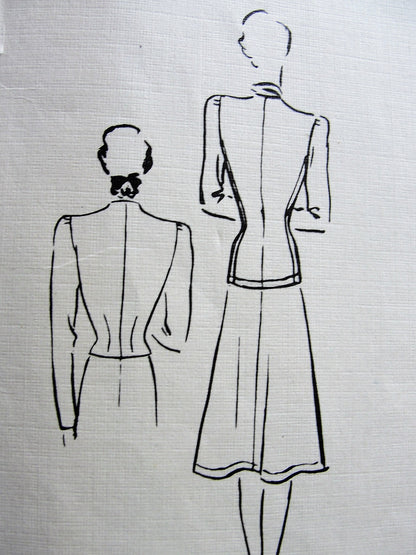 Late 1930s FABULOUS Suit,Blouse and Scarf Pattern VOGUE Couturier Model 304 Unique Jacket Design, Flared Skirt, Beautiful Over Blouse Bust 36 Vintage Sewing Pattern