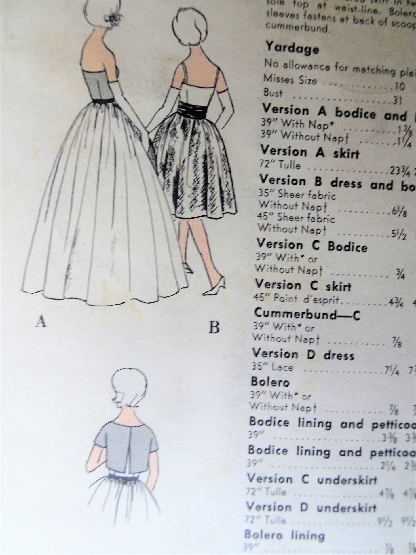 1960s DREAMY Evening Gown or Bridesmaid Dress and Bolero Jacket Pattern VOGUE Special Design 4312 Stunning Strapless or Straps Full Skirted Cocktail Party Dress,2 Lengths, Bust 32 Vintage Sewing Pattern