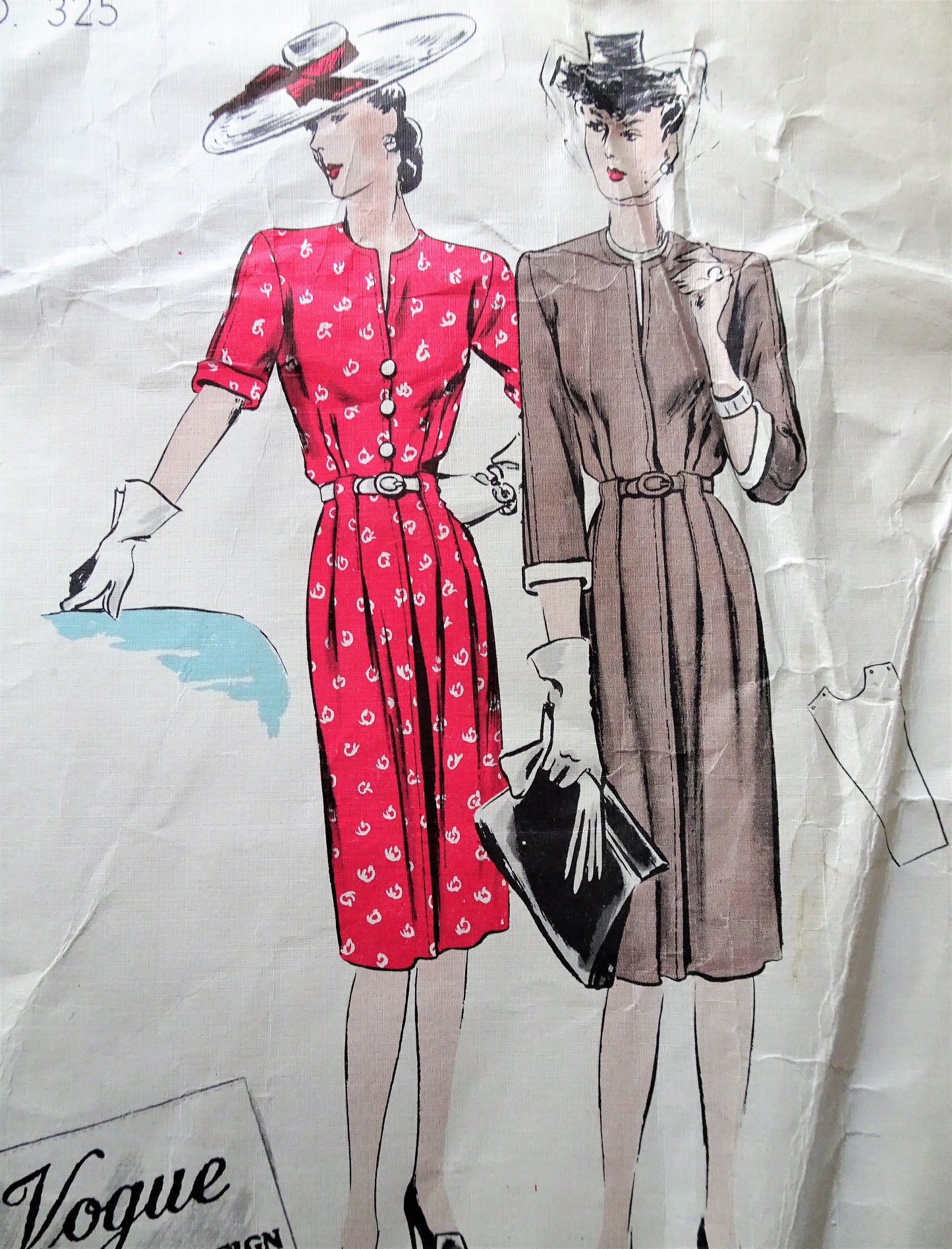 1940s FABULOUS Dress and Dickey Pattern VOGUE Couturier Design 325 Slim Dress Day or After 5, Bust 38 Vintage Sewing Pattern