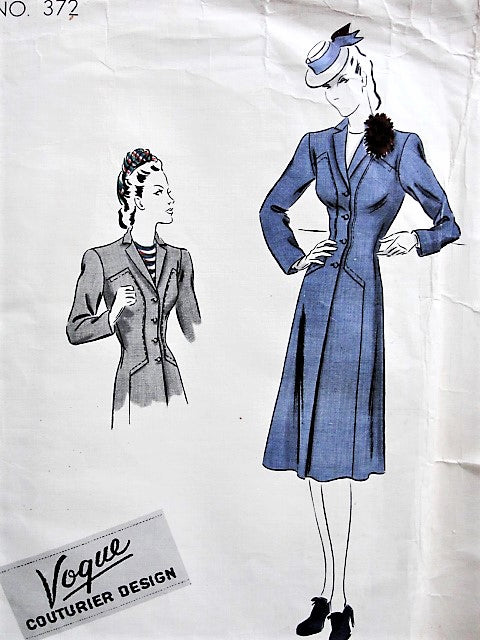 1930s STYLISH Coat Pattern VOGUE Couturier Design 372 Flattering Fitted Single Beasted Coat With Shaped Sections Bust 34 Vintage Sewing Pattern
