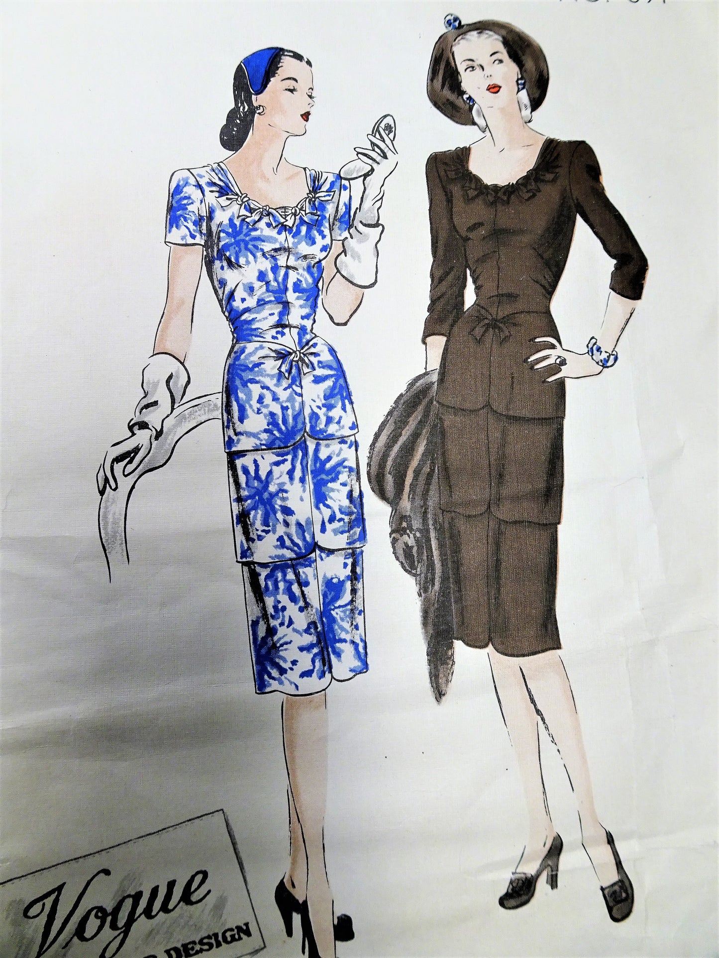 BEAUTIFUL 1940s Film Noir Dress Pattern VOGUE Couturier Design 391Day or Party Evening Dress Bust 30 Vintage Sewing Pattern