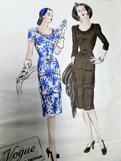 BEAUTIFUL 1940s Film Noir Dress Pattern VOGUE Couturier Design 391Day or Party Evening Dress Bust 30 Vintage Sewing Pattern