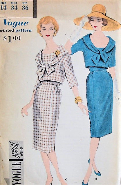 1950s CHIC Two Piece Dress Vogue Special Design 4005 Bust 34 Vintage Sewing Pattern