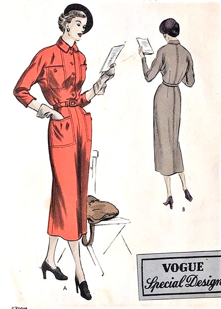 1940s STYLISH Dress Pattern VOGUE Special Design 4039 Slim Dress with Large Pockets Bust 30 Vintage Sewing Pattern UNCUT