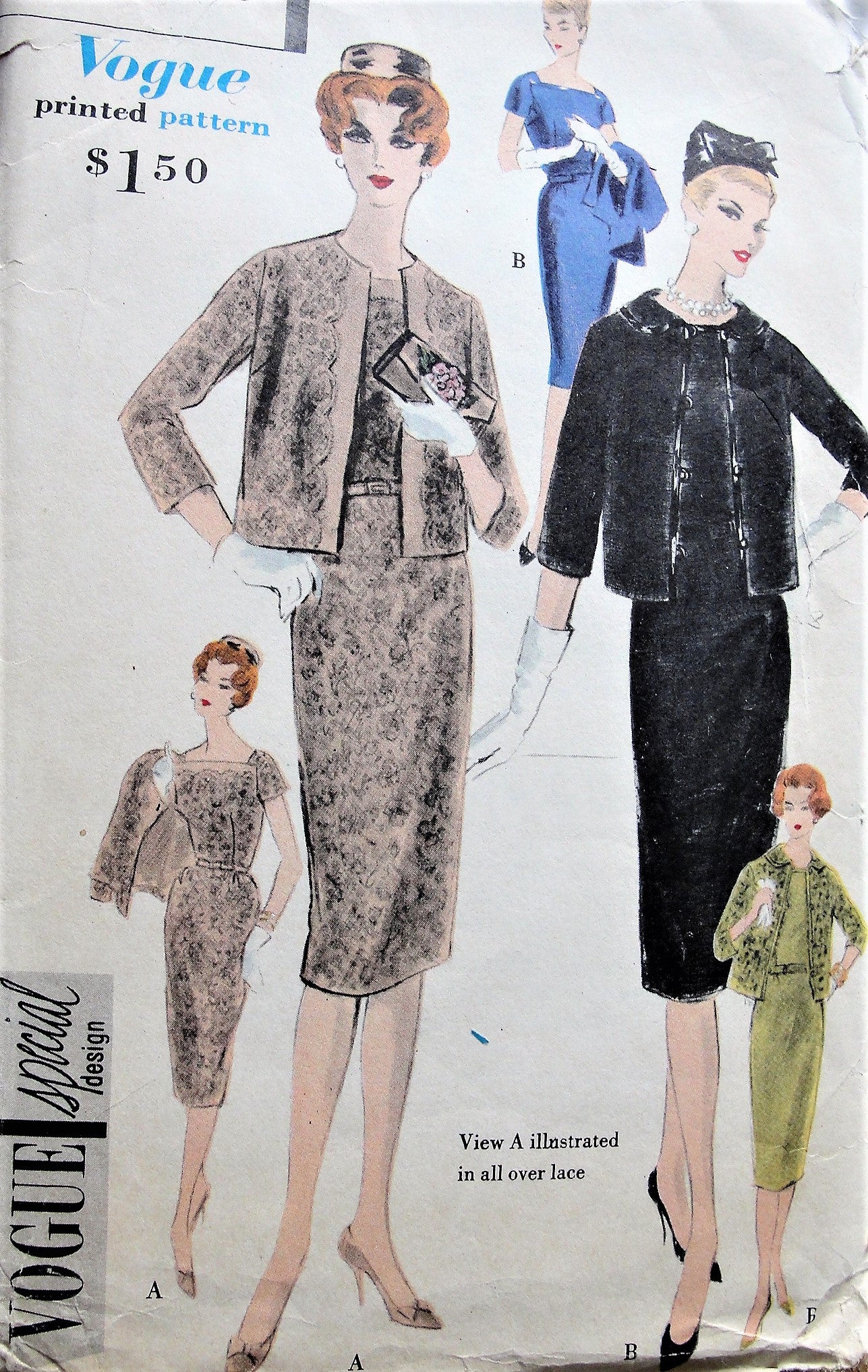 1950s Vintage STYLISH Evening or Day Dress with Jacket Vogue 4075 Sewing Pattern Bust 34