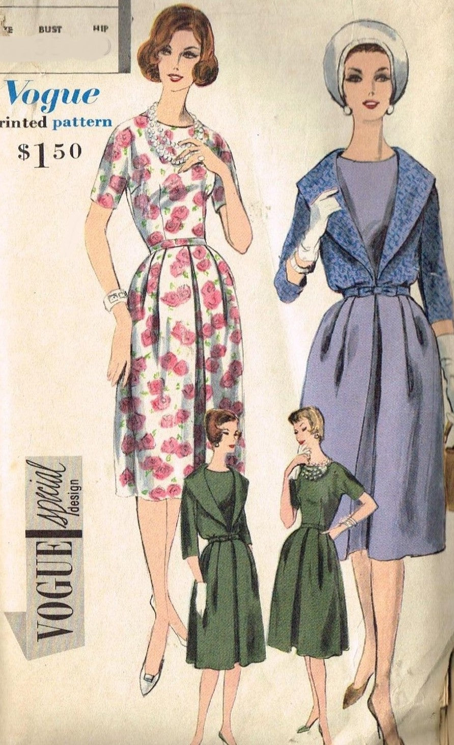 1960s CLASSY Dress and Short Jacket Pattern VOGUE Special Design 4094 Lovely Jewel Neckline Front Pleat Dress Bust 32 Vintage Sewing Pattern