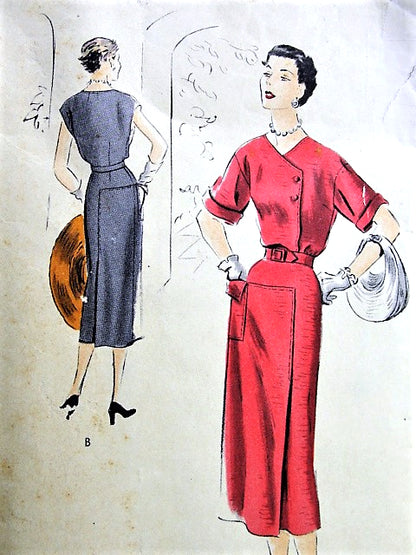 1950s ELEGANT Dress Pattern VOGUE Special Design Striking Style Bust 38 Vintage Sewing Pattern