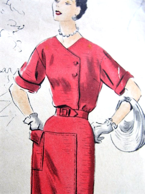 1950s ELEGANT Dress Pattern VOGUE Special Design Striking Style Bust 38 Vintage Sewing Pattern