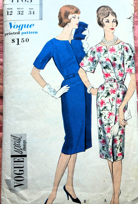 1960 STUNNING Wrap Dress Day or Party Pattern VOGUE Special Design 4105  Two Lovely Style Versions, Bust 32 Vintage Sewing Pattern